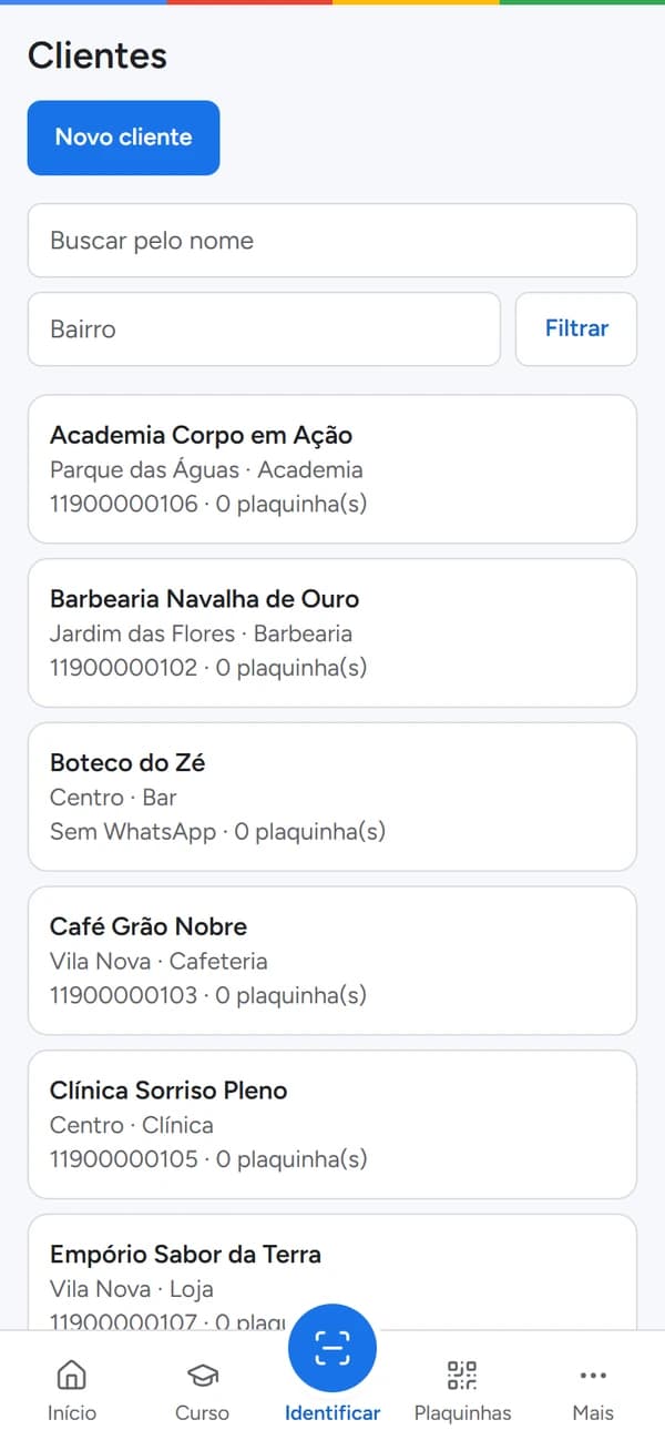Tela Clientes do app TAP